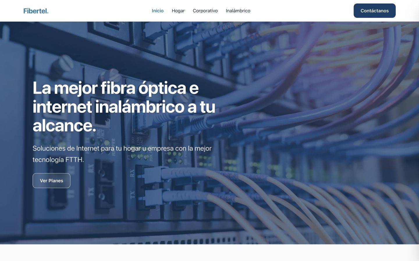 Página principal actual del sitio web de Fibertel