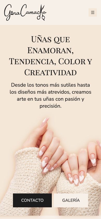 Versión móvil actual del sitio web de Gina Salon